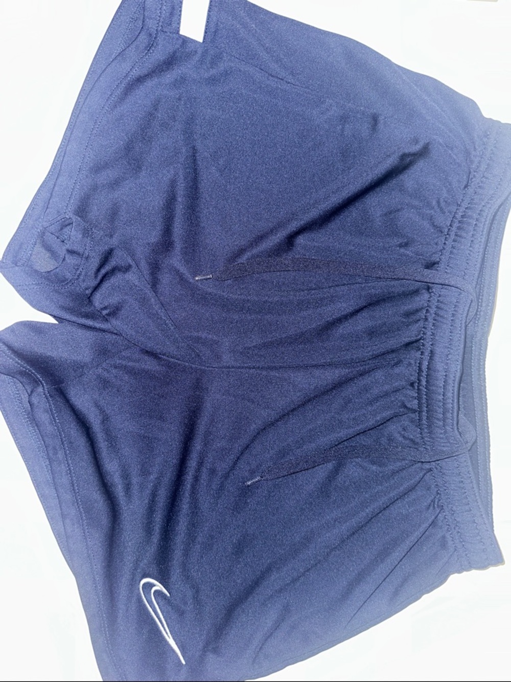 Nike Navy and White Running Shorts with Swoosh
